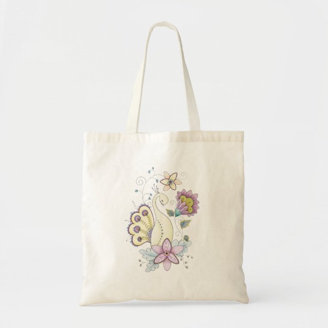 Bolsa Tote Sacola floral do pavão (Frente)