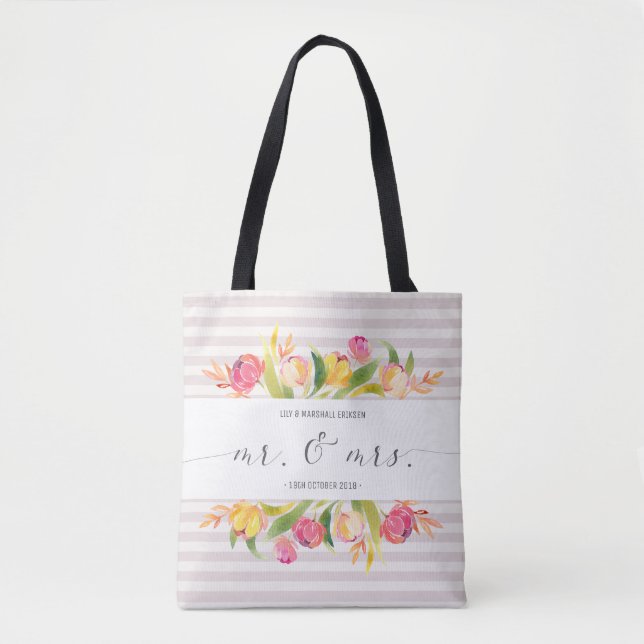 Bolsa Tote Sacola floral elegante do Sr. & da Sra. Casamento (Frente)