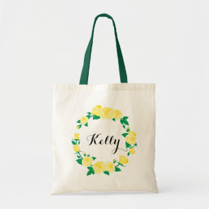 Bolsa Tote Sacola floral personalizada dos rosas amarelos