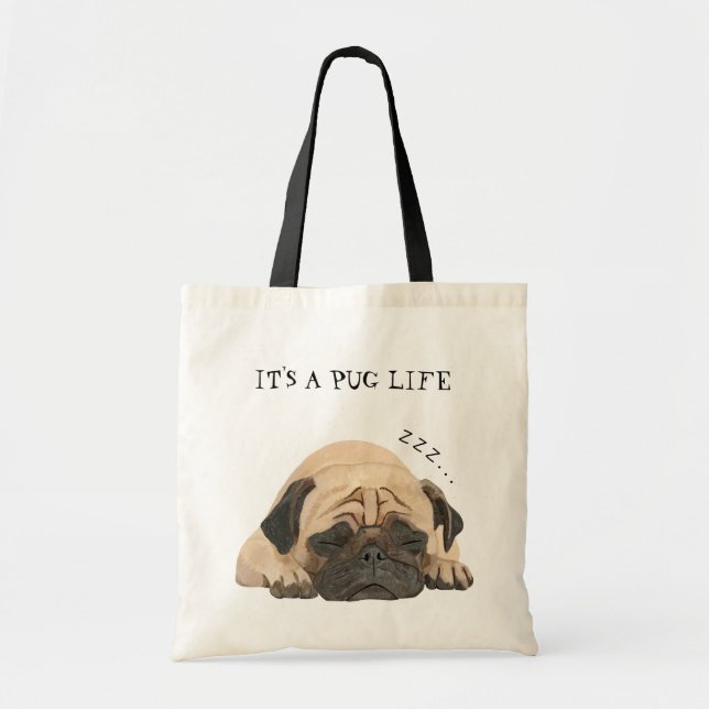 Bolsa Tote Sacola ilustrada Pug do sono (Frente)