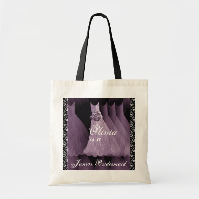 Bolsa Tote Sacola júnior ROXA do algodão da dama de honra (Frente)