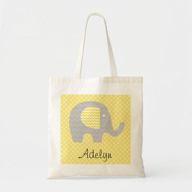 Bolsa Tote Sacola personalizada de Chevron elefante amarelo (Frente)