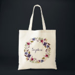 Bolsa Tote Sacola personalizada floral<br><div class="desc">Estas bolsas personalizadas fazem grandes favores de festa de casamento. Mude a pia batismal e as cores do nome para serir suas necessidades!</div>