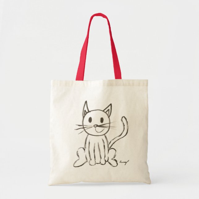 Bolsa Tote Sacola pintada do gatinho (Frente)