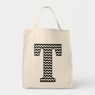 Bolsa Tote Sacola preto e branco de Chevron "T"