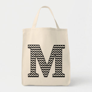Bolsa Tote Sacola preto e branco do monograma da viga "M"