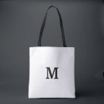 Bolsa Tote Sacola preto e branco do monograma para a dama de<br><div class="desc">O bolsa preto e branco Bag.Add de Minimalistic sua própria letra inicial feita sob encomenda. A ideia perfeita do presente do favor de partido para o casamento chique, aniversário extravagante, aniversário, bachelorette, noivado, meninas weekend, cor customizável do fundo do chá de panela etc. Acessórios na moda para mulheres e meninas....</div>