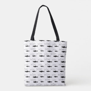 Bolsa Tote Sacola preto e branco do teste padrão do tubarão
