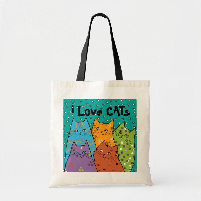 Bolsa Tote Sacola retro do orçamento dos gatos do amor de i (Frente)