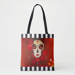 Bolsa Tote Sacola reusável da listra do calavera do crânio do