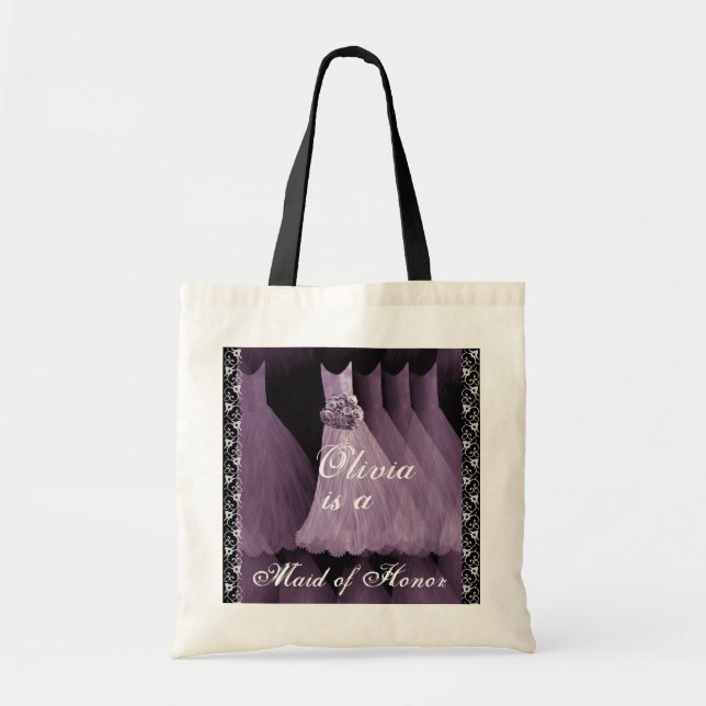 Bolsa Tote Sacola ROXA do algodão da madrinha de casamento da (Frente)