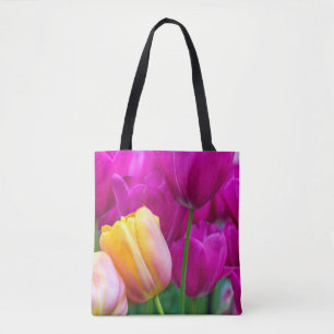 Bolsa Tote Sacola roxa e alaranjada das tulipas