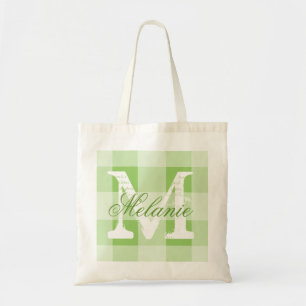 Bolsa Tote Sacola verde personalizada do monograma do guingã