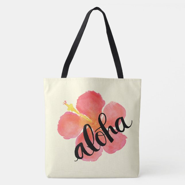 Bolsa Tote Sacola vermelha do hibiscus Aloha (Frente)
