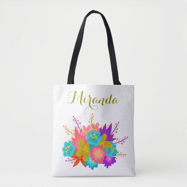 Bolsa Tote Sacola wedding personalizada com impressão floral (Frente)