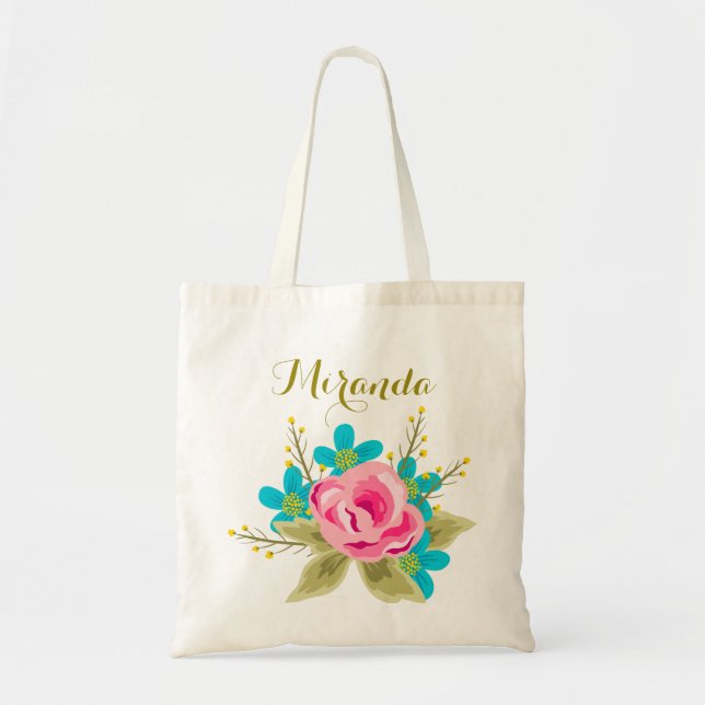 Bolsa Tote Sacola wedding personalizada com impressão floral (Frente)