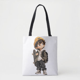 Bolsa Tote Sacolão de Anime Fofo de Menino Skater Chibi — Rua