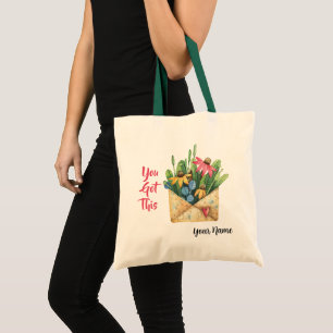Bolsa Tote Sacolão de Flores em Aquarela Nome, Você Consegue