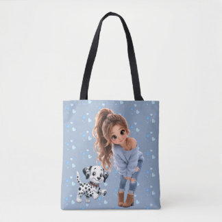 Bolsa Tote Sacolão de Menina Chibi Fofa & Cachorrinho
