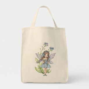 Bolsa Tote Sacolão Orgânico da Fada da Flor Adorável Não Me E