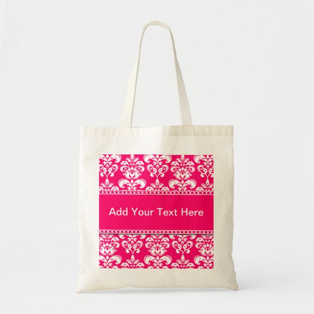 Bolsa Tote Sacolas cor-de-rosa e brancas do damasco (Frente)