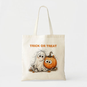 Bolsa Tote Sacolinha de Halloween de Fantasma e Abóbora Fofa