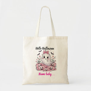 Bolsa Tote Sacolinha de Meninas Fantasma Rosa Fofo com Nome P