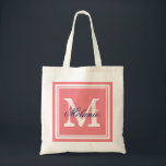 Bolsa Tote Sacos de marinho de festa de casamento de coral e<br><div class="desc">Sacos de tota de festa de casamento com monograma, marinho e coral, personalizados. Saco de tota monograma de nome personalizado | Fundo de cor personalizável. Design de logotipo elegante com iniciais de letras e quadro de borda do rico. Boa ideia de presente para noiva e noivas. Faça o seu para...</div>