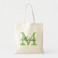 Sacos de tote de casamento de monograma verde pers