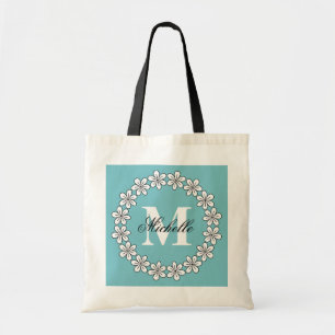 Bolsa Tote Sacos de tote florais azuis-turquesa personalizado