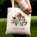 Bolsa Tote Sacos de Tote Personalizados com Nome Rustic Wildf<br><div class="desc">Sacos de Tote Personalizados com Nome Rustic Wildflower</div>