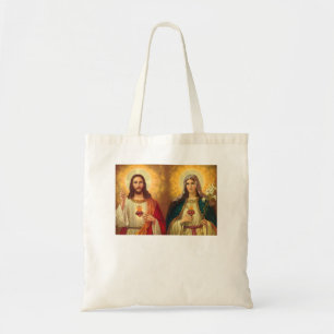 Bolsa Tote Sacred Heart and Immaculate Heart Picture Jesus an