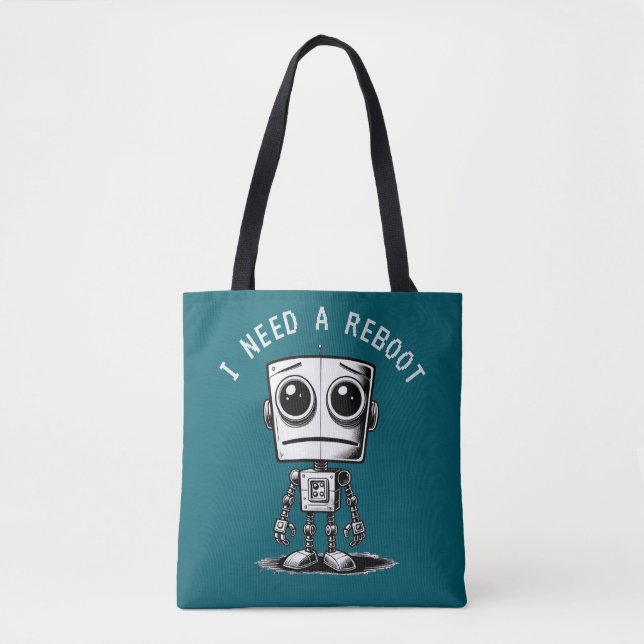 Bolsa Tote Sad Robot - Preciso De Uma Reinicialização (Frente)
