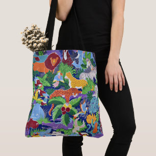 Bolsa Tote Safari, animais selvagens coloridos,