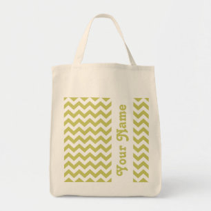 Bolsa Tote Safari Khaki Chevron com nome customizável