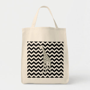 Bolsa Tote Safari preto Chevron com girafa do pop art