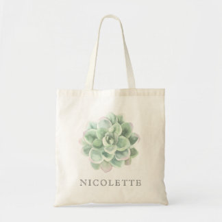 Bolsa Tote Sage Botânico Verde Aquarela Suculente