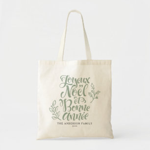 Bolsa Tote Sage Green Joyeux Noël et Bonne Année Script