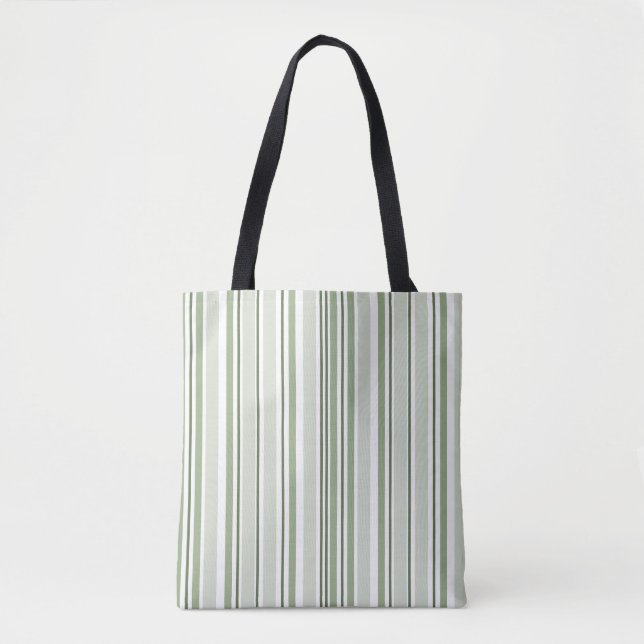 Bolsa Tote Sage Green (Light, Medium, Dark) and White Stripes (Frente)