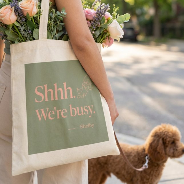 Bolsa Tote Sage Green Sleeping Poodle Dog Mom Custom Name (Criador carregado)