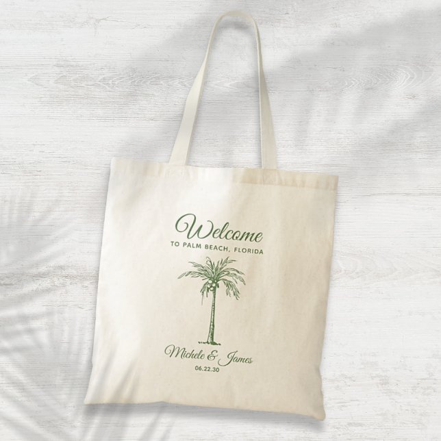 Bolsa Tote Sage Green Tropical Palm Tree Weding Bem-vindo (Sage Green Tropical Palm Tree Wedding Welcome Tote Bag)