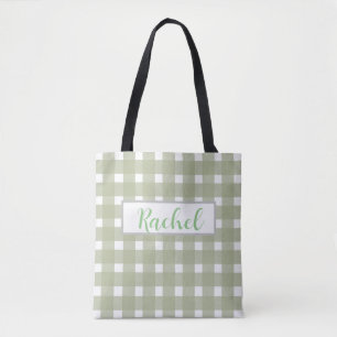 Bolsa Tote Sage Green White Gingham Personalizado