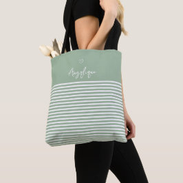 Bolsa Tote Sage Modern Heart and Stripes Monongram
