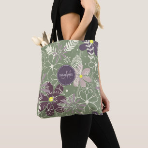 Bolsa Tote sage púrpura de ameixa lilás flores