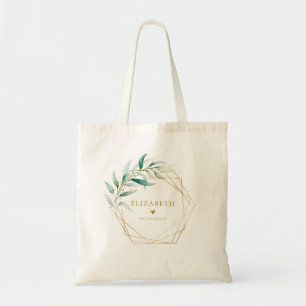 Bolsa Tote Sage Verde e Floral Damas de Honra Dourado