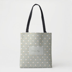 Bolsa Tote Sage Verde Gingham Ganso Xadrez Búfalo Nome Person