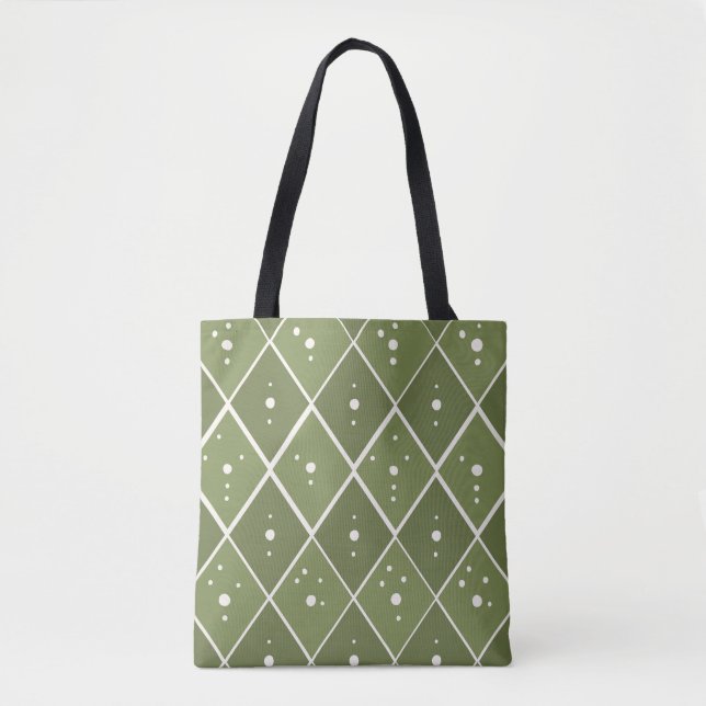 Bolsa Tote Sage Verde Moderno Boho Padrão Diamante (Frente)
