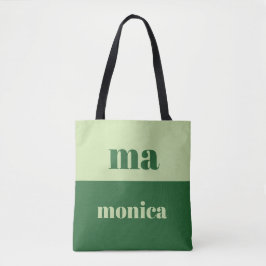 Bolsa Tote Sage verde monograma inicial em letra manuscrita T