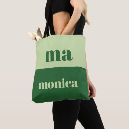 Bolsa Tote Sage verde monograma inicial em letra manuscrita T