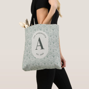 Bolsa Tote Sage Verde Personalizado Monograma Art Déco Elegan